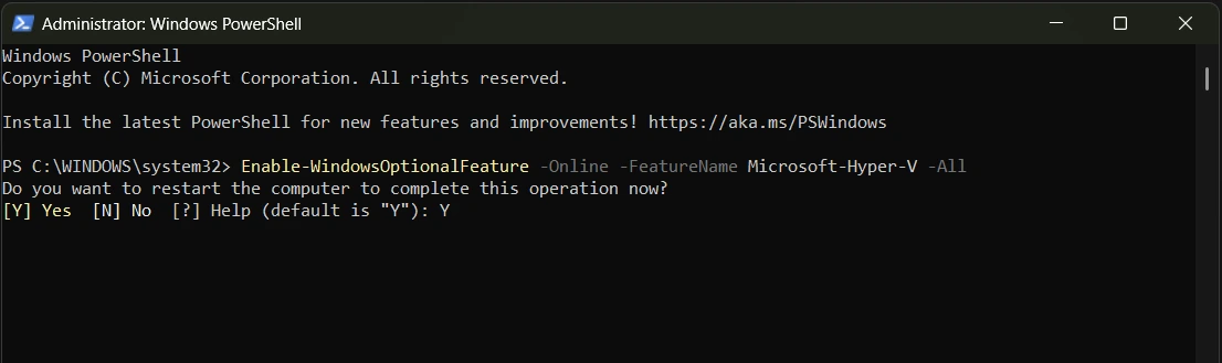 通过PowerShell打开Hyper-V功能的图片介绍
